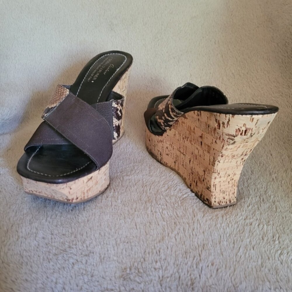 Donald J. Pilner cork wedges sandals size 9